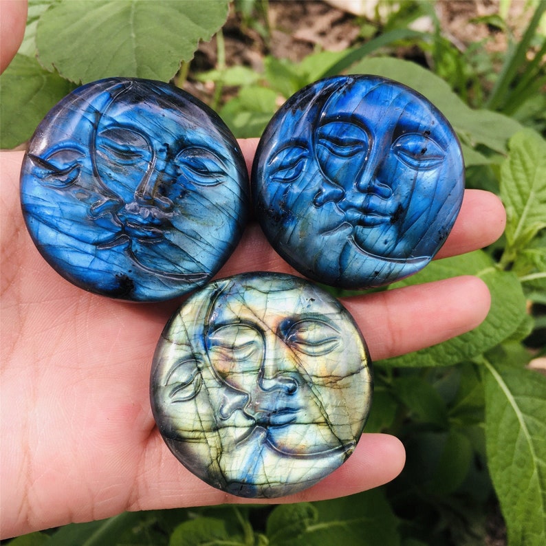 1PC Natural Labradorite Sun Moon,Quartz Crystal Sun Moon,Crystal Carved,Mineral samples,Home Decoration,Reiki healing,Crystal Gifts 30g+