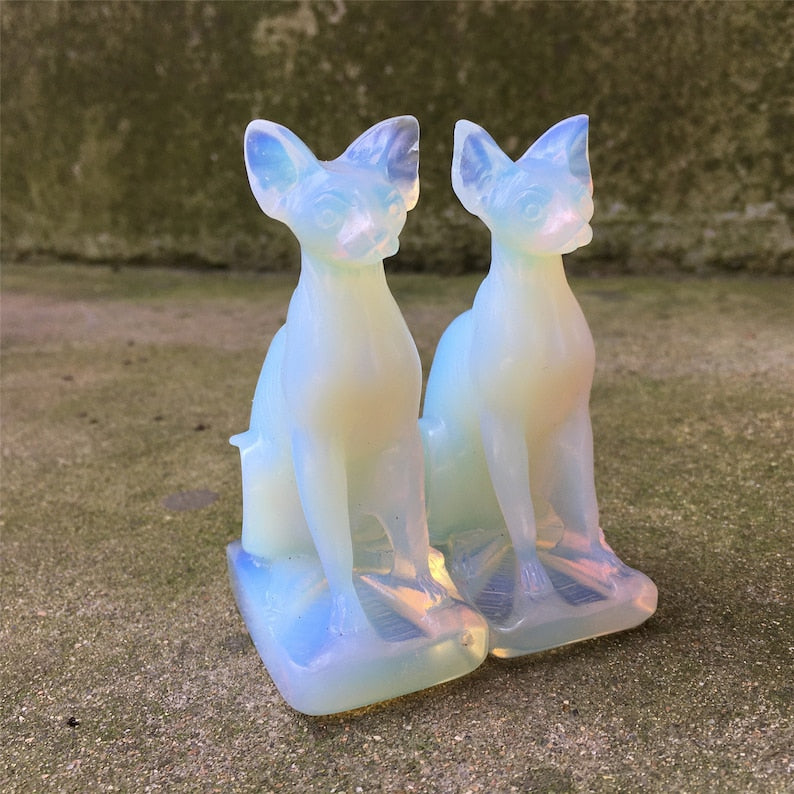 1PC Opalite Cat,Quartz Crystal Cat,Crystal Animal,Home Decoration,Rock,Crystal Carving,Crystal Sculpture,Reiki Healing,Crystal Gifts 110g+