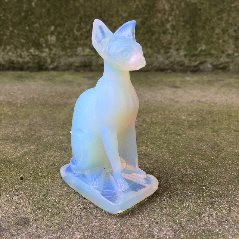 1PC Opalite Cat,Quartz Crystal Cat,Crystal Animal,Home Decoration,Rock,Crystal Carving,Crystal Sculpture,Reiki Healing,Crystal Gifts 110g+