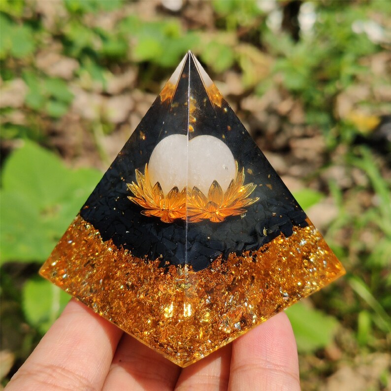 Clear Quartz Sphere&Obsidian Energy Seal,HEALING Crystal,Reiki Orgone Pyramid,Chakra EMF Protection,Home Decoration,Resin Gifts 80g+