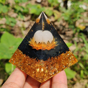 Clear Quartz Sphere&Obsidian Energy Seal,HEALING Crystal,Reiki Orgone Pyramid,Chakra EMF Protection,Home Decoration,Resin Gifts 80g+