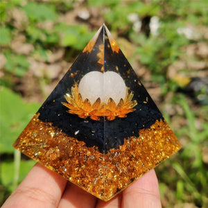 Clear Quartz Sphere&Obsidian Energy Seal,HEALING Crystal,Reiki Orgone Pyramid,Chakra EMF Protection,Home Decoration,Resin Gifts 80g+