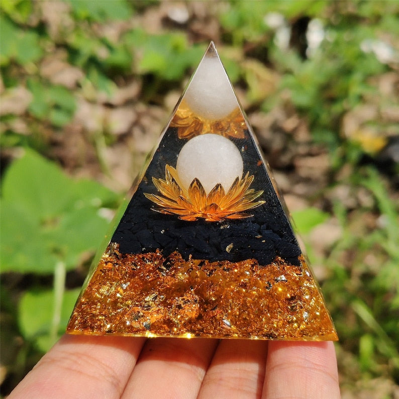 Clear Quartz Sphere&Obsidian Energy Seal,HEALING Crystal,Reiki Orgone Pyramid,Chakra EMF Protection,Home Decoration,Resin Gifts 80g+