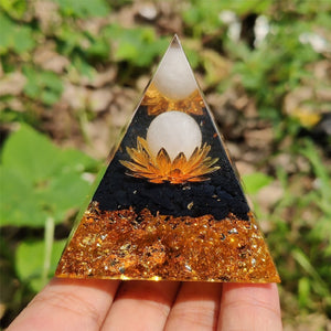 Clear Quartz Sphere&Obsidian Energy Seal,HEALING Crystal,Reiki Orgone Pyramid,Chakra EMF Protection,Home Decoration,Resin Gifts 80g+