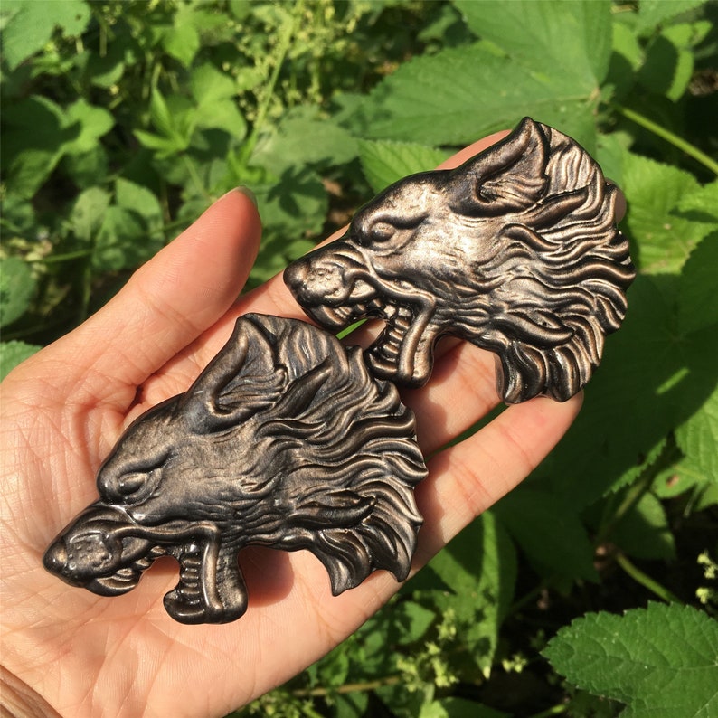 1PC Natural Silver Sheen Obsidian Wolf,Quartz Crysatl Wolf,Crystal Animal,Crystal Healing,Mineral Specimen,Hand Carving,Crystal Gifts 60g+