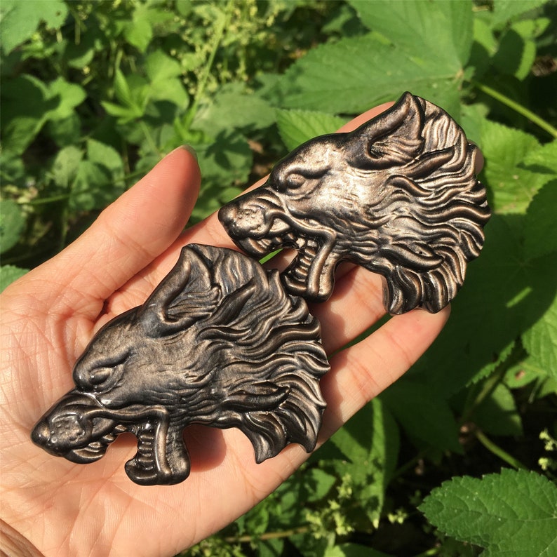 1PC Natural Silver Sheen Obsidian Wolf,Quartz Crysatl Wolf,Crystal Animal,Crystal Healing,Mineral Specimen,Hand Carving,Crystal Gifts 60g+