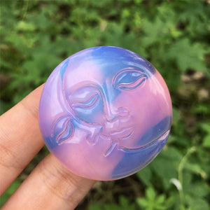 1PC Pink Opalite Sun Moon,Quartz Crystal Sun Moon,Crystal Carved,Rock,Stone,Mineral Samples,Home Decoration,Reiki Healing,Crystal Gifts 25g+