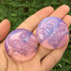 1PC Pink Opalite Sun Moon,Quartz Crystal Sun Moon,Crystal Carved,Rock,Stone,Mineral Samples,Home Decoration,Reiki Healing,Crystal Gifts 25g+