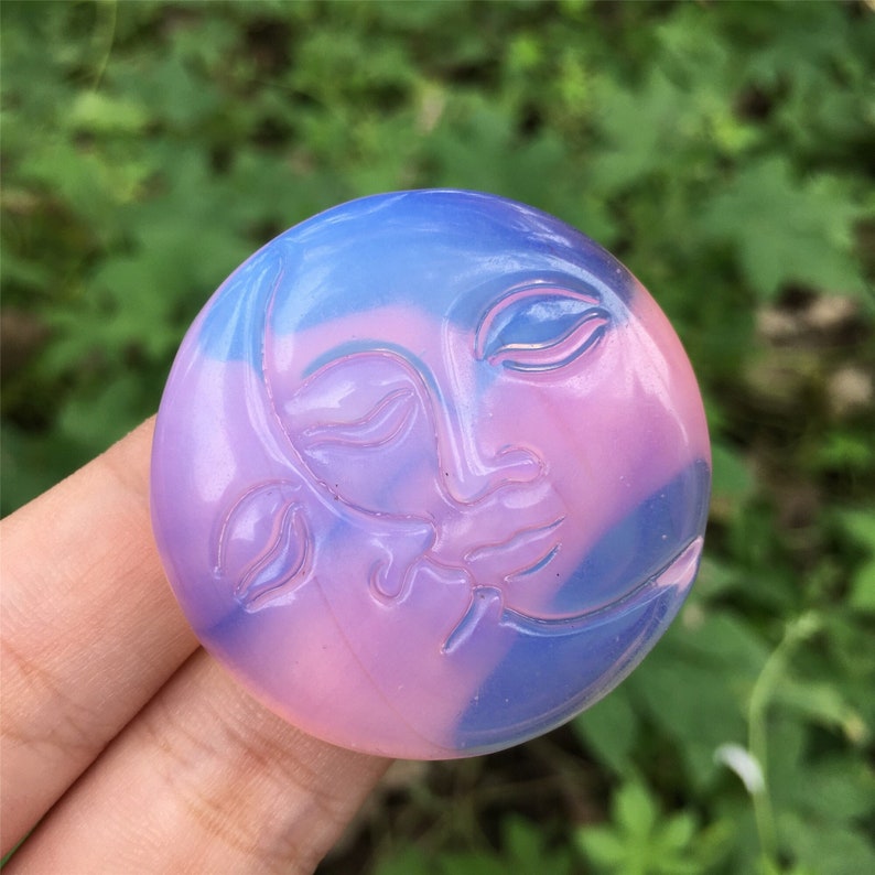 1PC Pink Opalite Sun Moon,Quartz Crystal Sun Moon,Crystal Carved,Rock,Stone,Mineral Samples,Home Decoration,Reiki Healing,Crystal Gifts 25g+