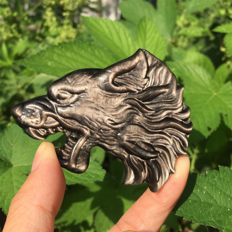 1PC Natural Silver Sheen Obsidian Wolf,Quartz Crysatl Wolf,Crystal Animal,Crystal Healing,Mineral Specimen,Hand Carving,Crystal Gifts 60g+