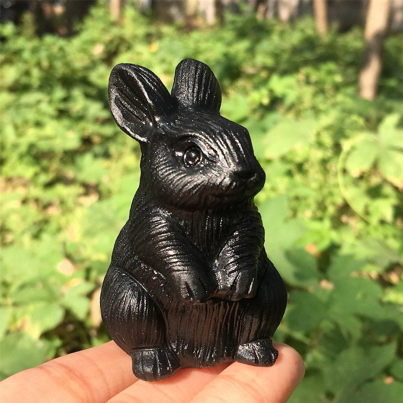 1pc Natural obsidian Rabbit,Quartz Crystal Rabbit,Quartz Crystal Animals,Crystal Carving,Home Decoration,Crystal Healing,Crystal Gifts 80g+