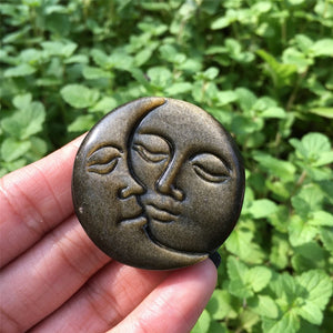 1PC Natural Gold Obsidian Sun Moon,Quartz Sun Moon,Crystal Pendant,Rock,Home Decoration,Crystal Carving,Reiki Healing,Crystal Gift 25g+