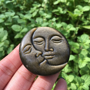 1PC Natural Gold Obsidian Sun Moon,Quartz Sun Moon,Crystal Pendant,Rock,Home Decoration,Crystal Carving,Reiki Healing,Crystal Gift 25g+