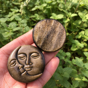1PC Natural Gold Obsidian Sun Moon,Quartz Sun Moon,Crystal Pendant,Rock,Home Decoration,Crystal Carving,Reiki Healing,Crystal Gift 25g+