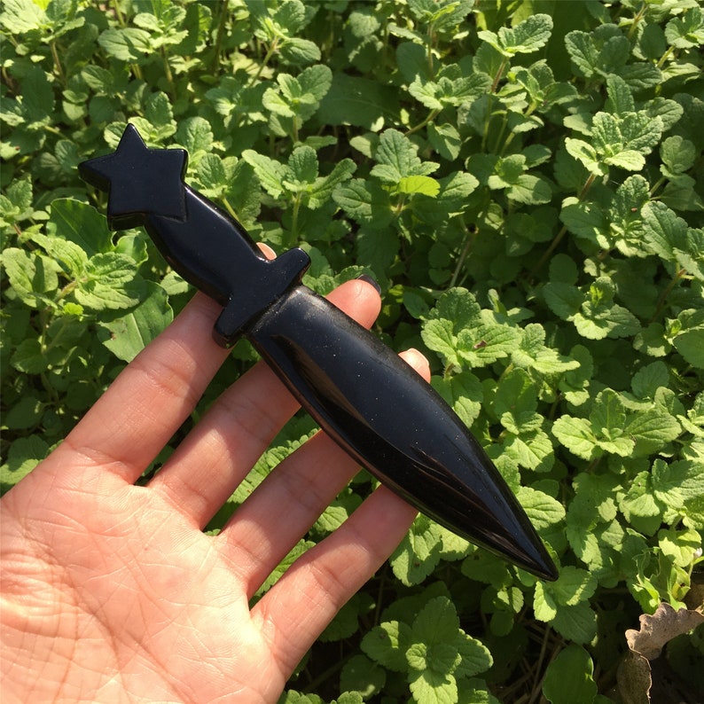 1PC Natural Obsidian Knife,Quartz Crystal Dagger,Quartz Crystal Knife,Crystal Kwordrose,Home Decoration,Reiki Healing,Crystal Gifts 40g+