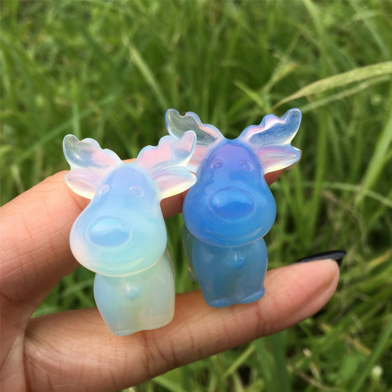 2PCS Opalite Christmas Deer,Quartz Crystal Christmas Deer,Crystal Carving,Mineral Specimen,Energy Crystals,Reiki Healing,Crystal Gifts 40g+