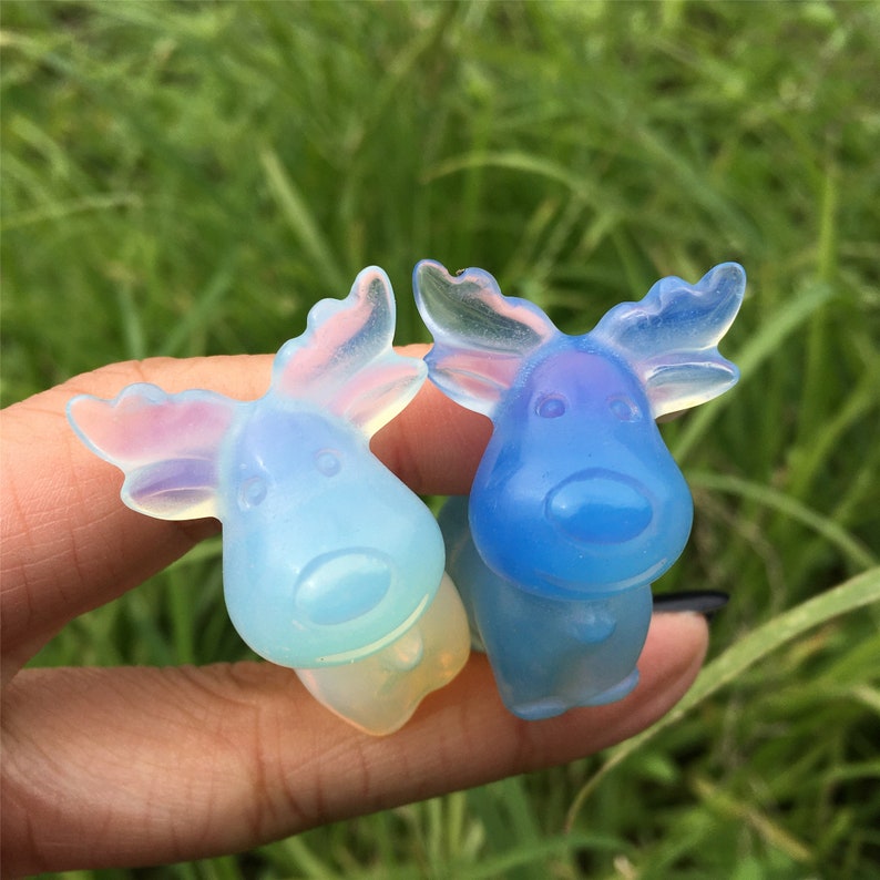 2PCS Opalite Christmas Deer,Quartz Crystal Christmas Deer,Crystal Carving,Mineral Specimen,Energy Crystals,Reiki Healing,Crystal Gifts 40g+