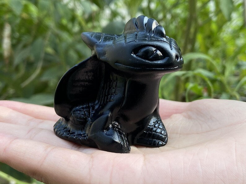 2'' Natural Hand carved Obsidian Dragon，Birthday gift，Quartz Crystal，Halloween gift，Crystal energy, Crystal ornament，Crystal Healing