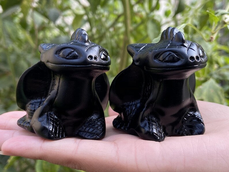 2'' Natural Hand carved Obsidian Dragon，Birthday gift，Quartz Crystal，Halloween gift，Crystal energy, Crystal ornament，Crystal Healing