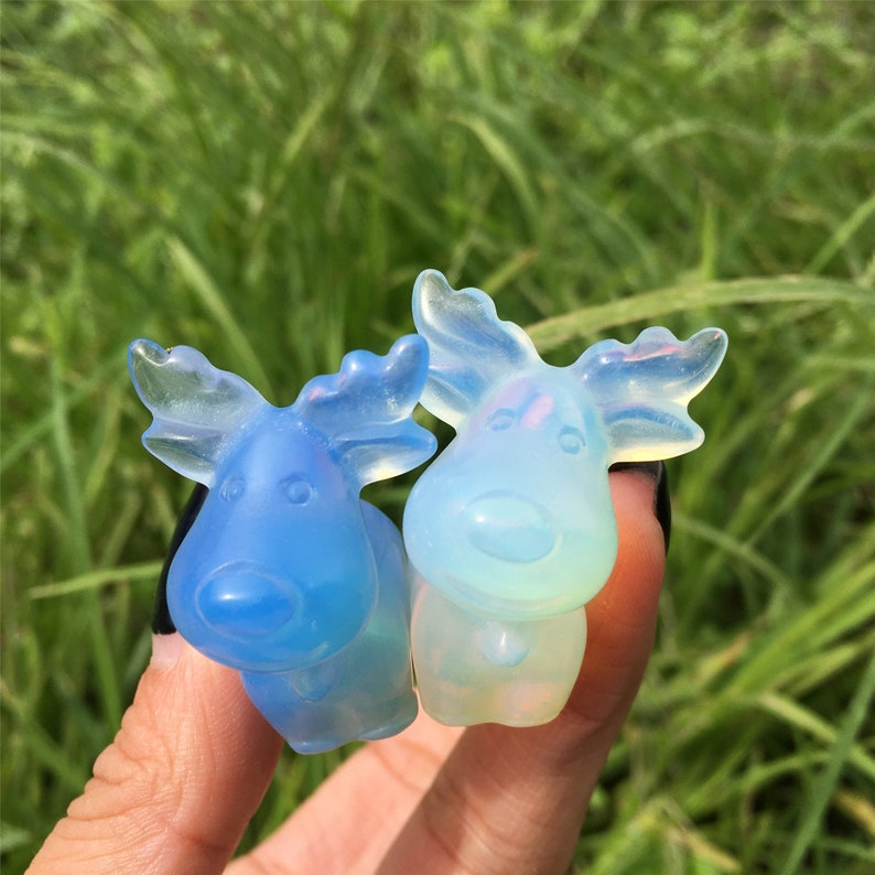 2PCS Opalite Christmas Deer,Quartz Crystal Christmas Deer,Crystal Carving,Mineral Specimen,Energy Crystals,Reiki Healing,Crystal Gifts 40g+
