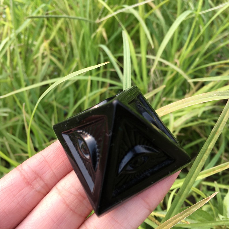 1PC Natural Obsidian Pyramid,Quartz Crystal Pyramid,Mineral Specimen,Rock,Energy Balancing,Home Decoration, Reiki Healing,Crystal Gift 45g+