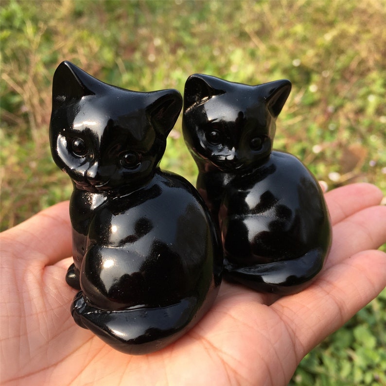 1PC Natural Obsidian Cat,Quartz Crystal Cat,Home Decoration,Reiki Healing,Crystal Animal,Mineral Specimen,Crystal Carving,Crystal Gifts 80g+