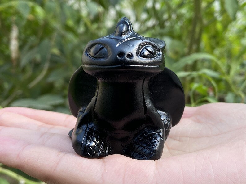 2'' Natural Hand carved Obsidian Dragon，Birthday gift，Quartz Crystal，Halloween gift，Crystal energy, Crystal ornament，Crystal Healing