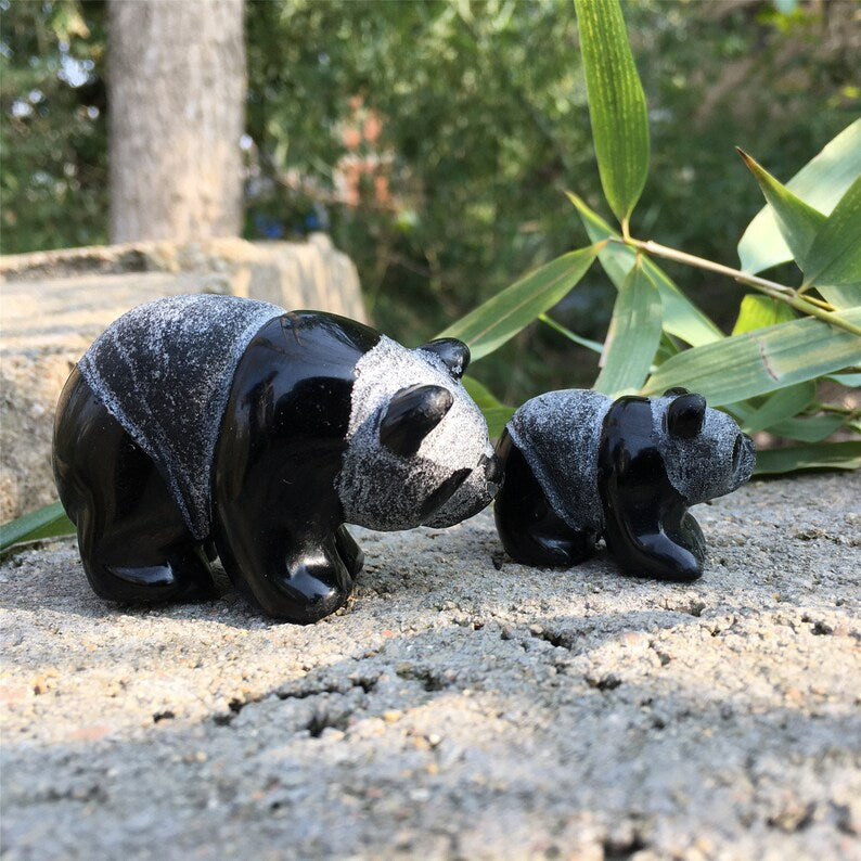 2PCS Natural Obsidian Panda,Quartz Panda,Crystal Animals,Crystal Carving,Home Decoration,Mineral Specimen,Crystal Heal,Crystal Gifts 140g+