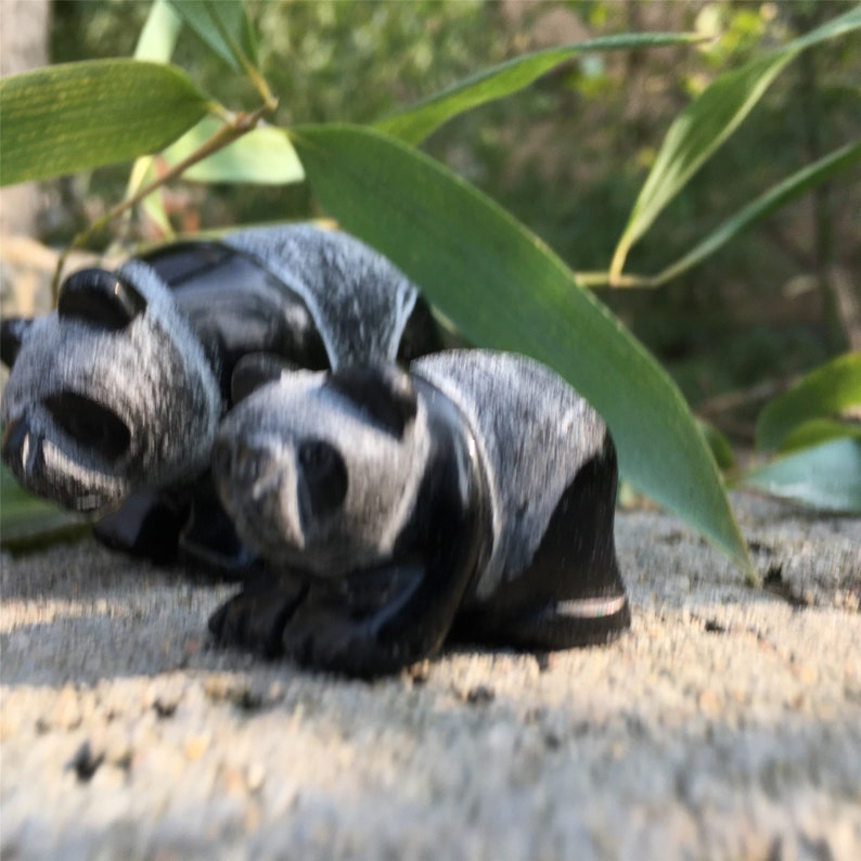 2PCS Natural Obsidian Panda,Quartz Panda,Crystal Animals,Crystal Carving,Home Decoration,Mineral Specimen,Crystal Heal,Crystal Gifts 140g+