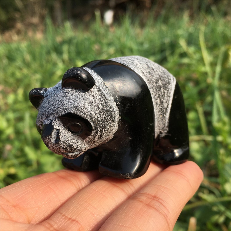 2PCS Natural Obsidian Panda,Quartz Panda,Crystal Animals,Crystal Carving,Home Decoration,Mineral Specimen,Crystal Heal,Crystal Gifts 140g+