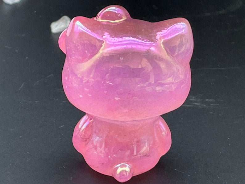 Crystal Carved Aura Cat,Carving Kitty,Housewarming Gift, Home Decor ,Healing crystal and stone D110201