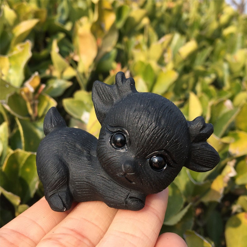 1PC Natural Obsidian Sika Deer Baby,Quartz Crystal Deer Baby,Home Decoration,Energy Crystals,Mineral Specimen,Crystal Gifts,Reiki Heal 50g+