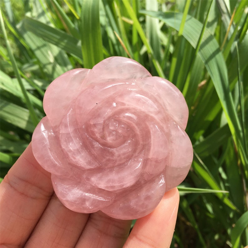 1PC Natural Rose Quartz Flower,Quartz Crystal Flower,Plant Sculpture,Rock,Home Decoration,Crystal Carving,Reiki Healing,Crystal Gifts 50g+