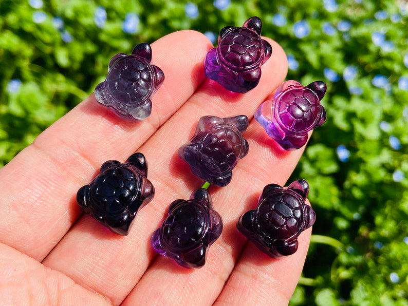 10PC Mini Natural Hand carved Fluorite sea turtle，Quartz Crystal carved，Crystal decor，Holiday present，Crystal ornament，Crystal healing