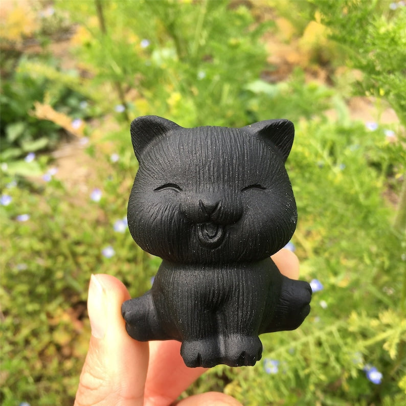 1PC Natural Obsidian Cat,Quartz Crystal Cat,Home Decoration,Reiki Healing,Crystal Animal,Mineral Specimen,Crystal Carving,Crystal Gifts 80g+
