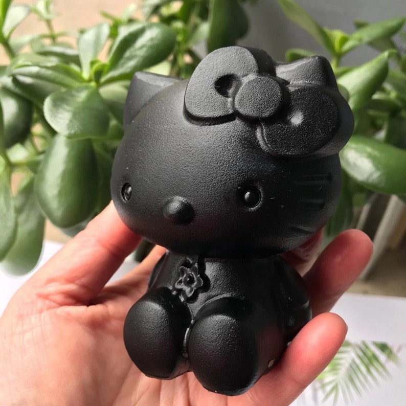 Obsidian Crystal Carved Cat,Carving Kitty,Housewarming Gift, Home Decor ,Healing crystal and stone E040329