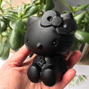 Obsidian Crystal Carved Cat,Carving Kitty,Housewarming Gift, Home Decor ,Healing crystal and stone E040329