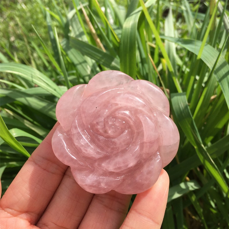 1PC Natural Rose Quartz Flower,Quartz Crystal Flower,Plant Sculpture,Rock,Home Decoration,Crystal Carving,Reiki Healing,Crystal Gifts 50g+