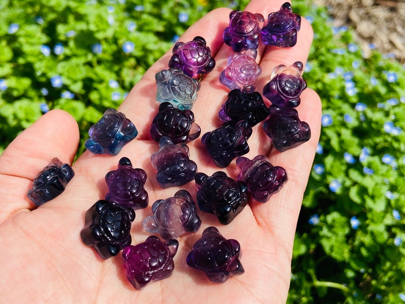 10PC Mini Natural Hand carved Fluorite sea turtle，Quartz Crystal carved，Crystal decor，Holiday present，Crystal ornament，Crystal healing