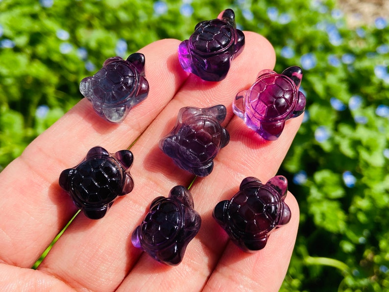 10PC Mini Natural Hand carved Fluorite sea turtle，Quartz Crystal carved，Crystal decor，Holiday present，Crystal ornament，Crystal healing
