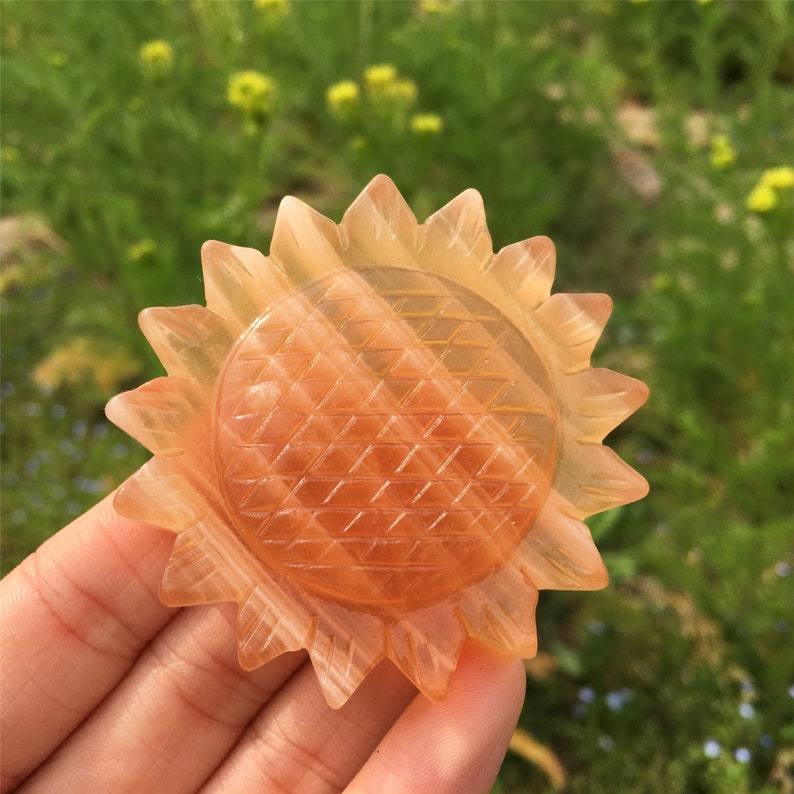 Natural Yellow Calcite Sunflower,Quartz Crystal Sunflower,Quartz Flower,Crystal Carving,Home Decoration,Crystal Healing,Crystal Gift 50g+
