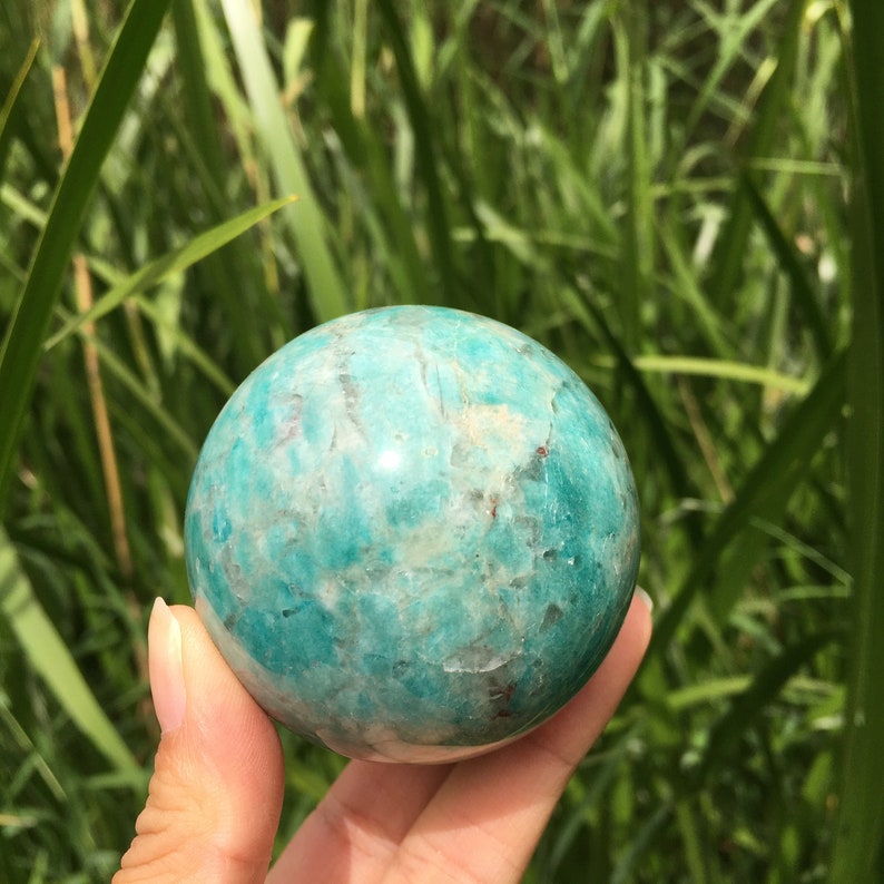 1PC 50mm+ Natural Amazonite Sphere,Quartz Sphere,Crystal Ball,Rock,Crystal Healing,Crystal Collection,Divination Ball,Prophecy Ball 220g+