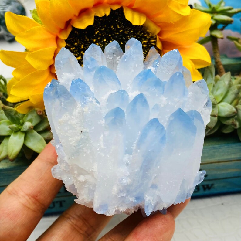 280g+Blue Quartz Titanium Cluster,Quartz Crystal Cluster,Quartz Crystal Wand Point,Home Decoration,Crystal Collection,Reiki Healing Gifts