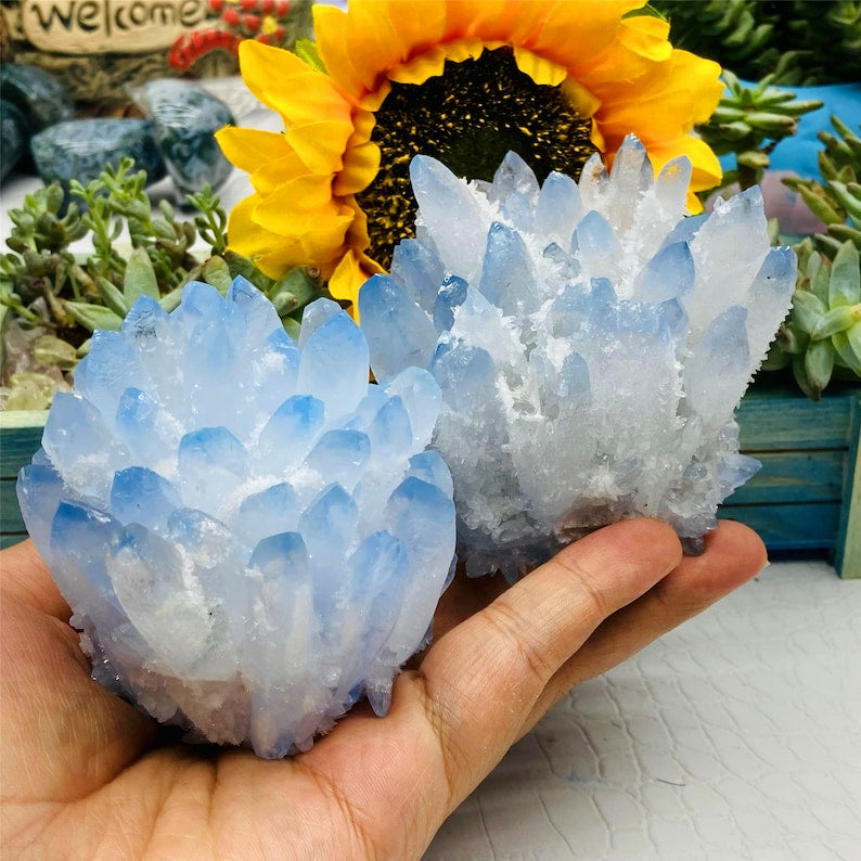 280g+Blue Quartz Titanium Cluster,Quartz Crystal Cluster,Quartz Crystal Wand Point,Home Decoration,Crystal Collection,Reiki Healing Gifts