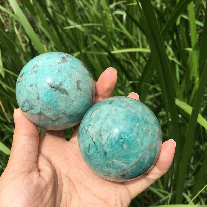 1PC 50mm+ Natural Amazonite Sphere,Quartz Sphere,Crystal Ball,Rock,Crystal Healing,Crystal Collection,Divination Ball,Prophecy Ball 220g+