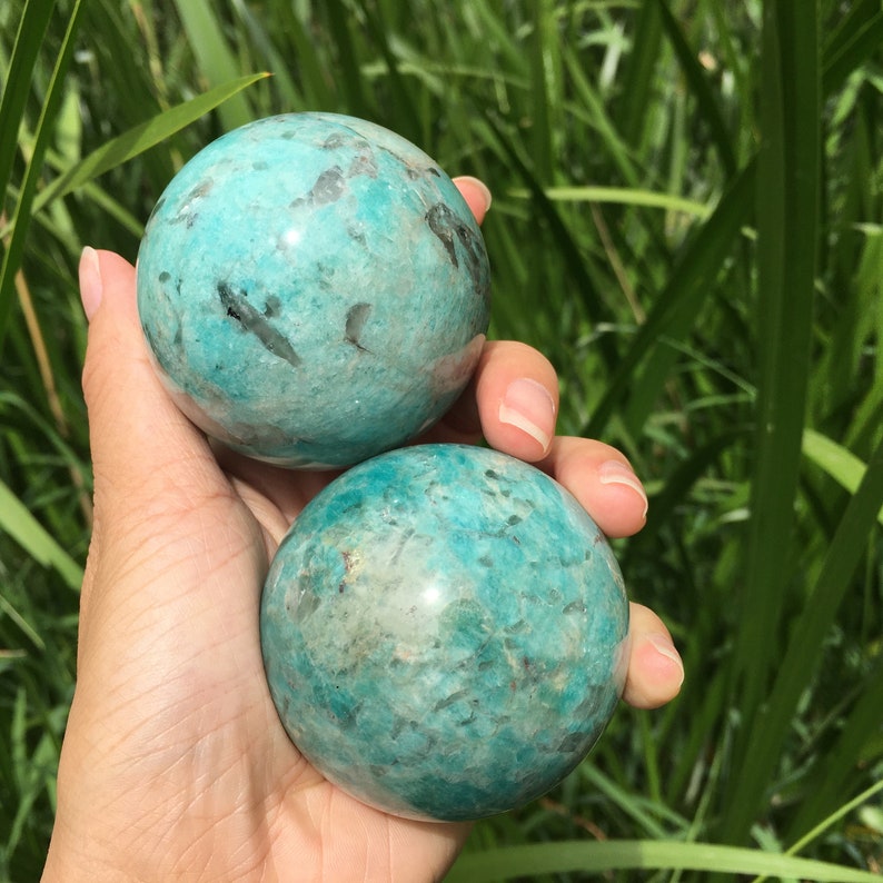 1PC 50mm+ Natural Amazonite Sphere,Quartz Sphere,Crystal Ball,Rock,Crystal Healing,Crystal Collection,Divination Ball,Prophecy Ball 220g+