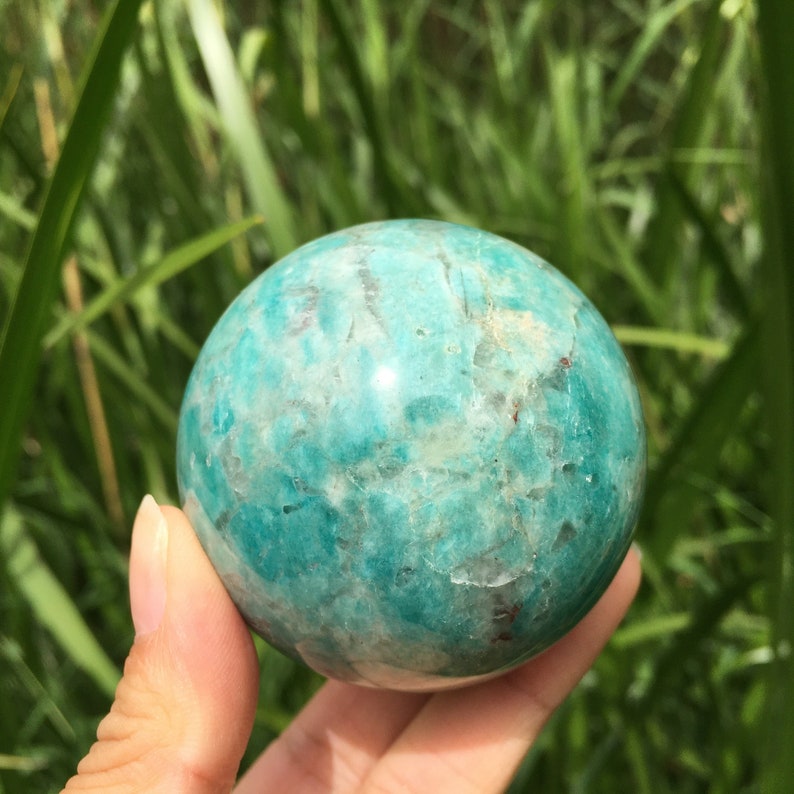 1PC 50mm+ Natural Amazonite Sphere,Quartz Sphere,Crystal Ball,Rock,Crystal Healing,Crystal Collection,Divination Ball,Prophecy Ball 220g+