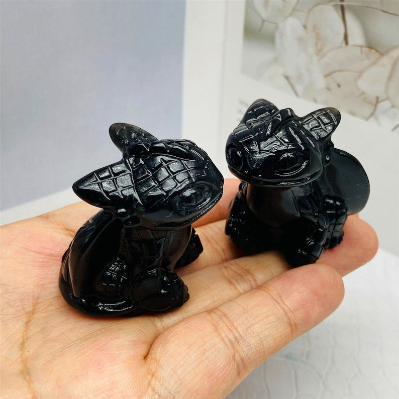 1.5"+ Natural Hand Carved Obsidian Toothless,Quartz Crystal Toothles,Crystal Heal,Crystal Sculpture,Crystal Energy,Hand Carvd,Crystal Gifts