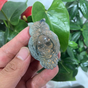 Natural Hand Labradorite Owl Skull Carved,Quartz Owl Carved Skull,Mineral Specimen,Crystal Gifts,Home Decoration,Crystal Reiki Healing