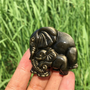 1PC Natural Golden Obsidian Elephant,Quartz Crystal Animals,Crystal Carving,Home Decoration,Mineral Specimen,Crystal Heal,Crystal Gifts 30g+